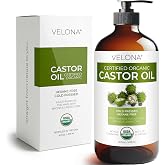 velona USDA Organic Castor Oil - 16 fl oz Glass Bottle, Cold Pressed, Pump