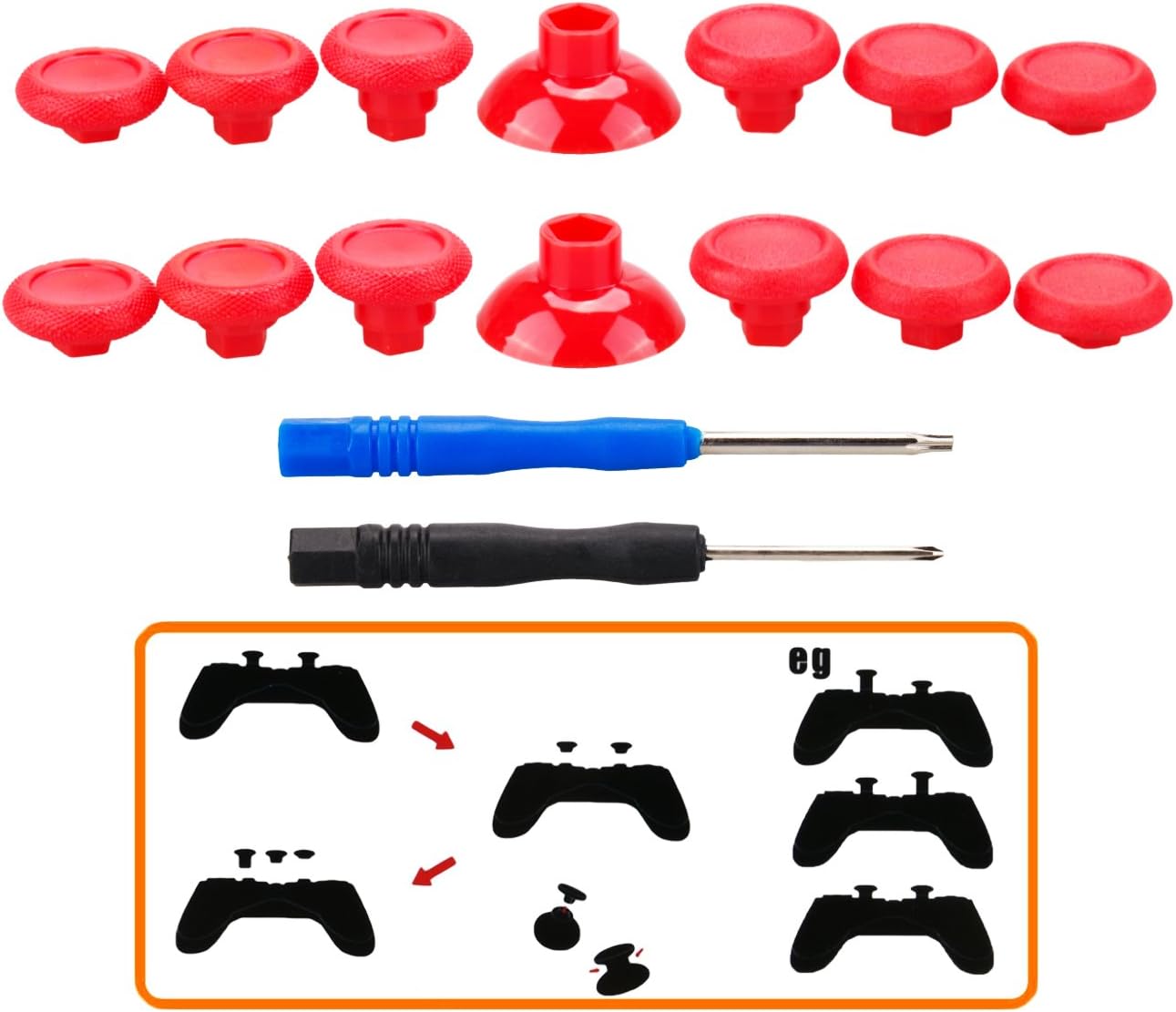 MXRC Professional Replacement Repair Kit Swap Thumb Analog Sticks for PS4 Controller & Xbox One Controller, Red