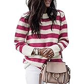 Dokotoo Sweaters for Women 2025 Crewneck Striped Cute Color Block Fall Winter Knitted Pullover Tops
