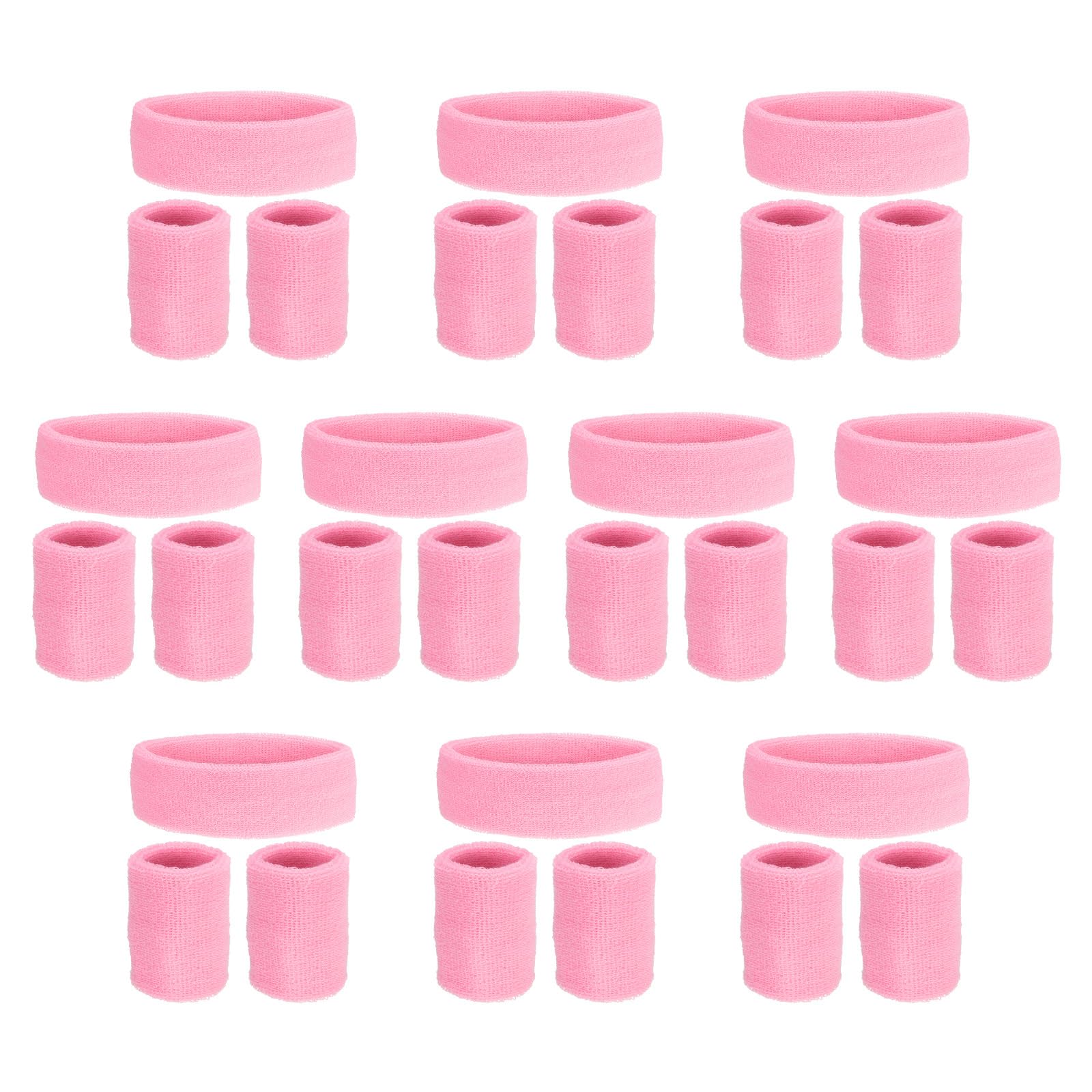 PATIKIL Sweatbands Headband Wristband, 10 Set/30Pcs Sweatband Terry Cloth for Sports Basketball Tennis Athletic Gym Working Out, Pink