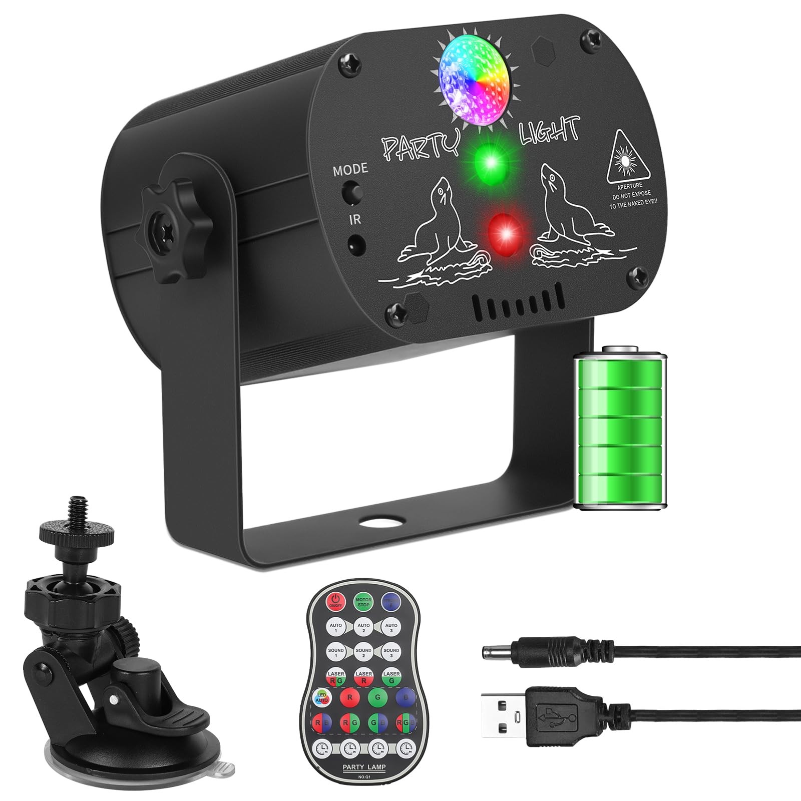 Photo 1 of Qajok Party Lights DJ Disco Light, RGB LED Strobe Light, Battery Powered Sound Activated Projector with Remote Control for Christmas Halloween Decorations Birthday Stage Show Dance Wedding