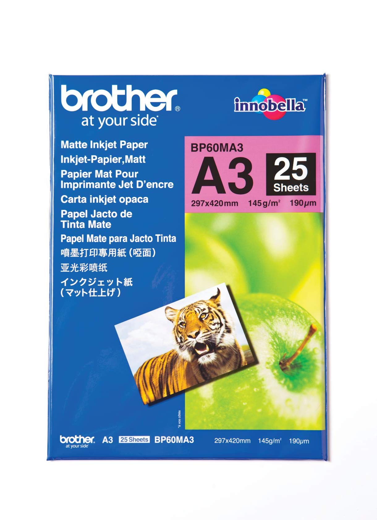 Brother BP60MA3 Inkjet Paper, A3, Matte, 297 mm (W) x 420 mm (L), 25 Sheets, Brother Genuine Supplies, white