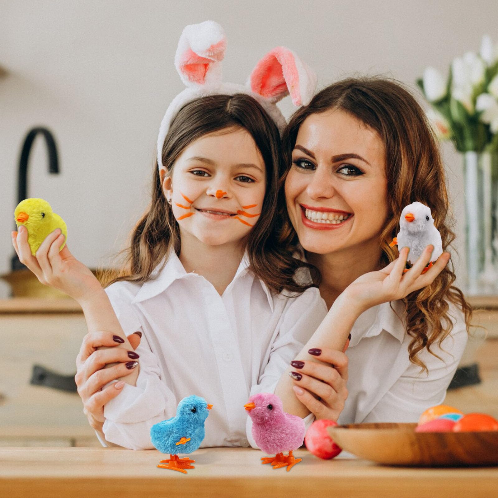 2-PCS Chicken Plush Wind Up Toys for Kids and Toddlers Ages 1-3, Wind Up Easter for Easter Egg Fillers, Goody Bag Stuffer, Birthday Gifts - Soft Kawaii Baby Chick Toys