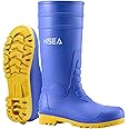 HISEA Men's Steel Toe Rain Boots PVC Rubber Boots, Waterproof Garden Fishing Outdoor Work Boots, Durable Slip Resistant Knee Boots for Agriculture and Industrial Working