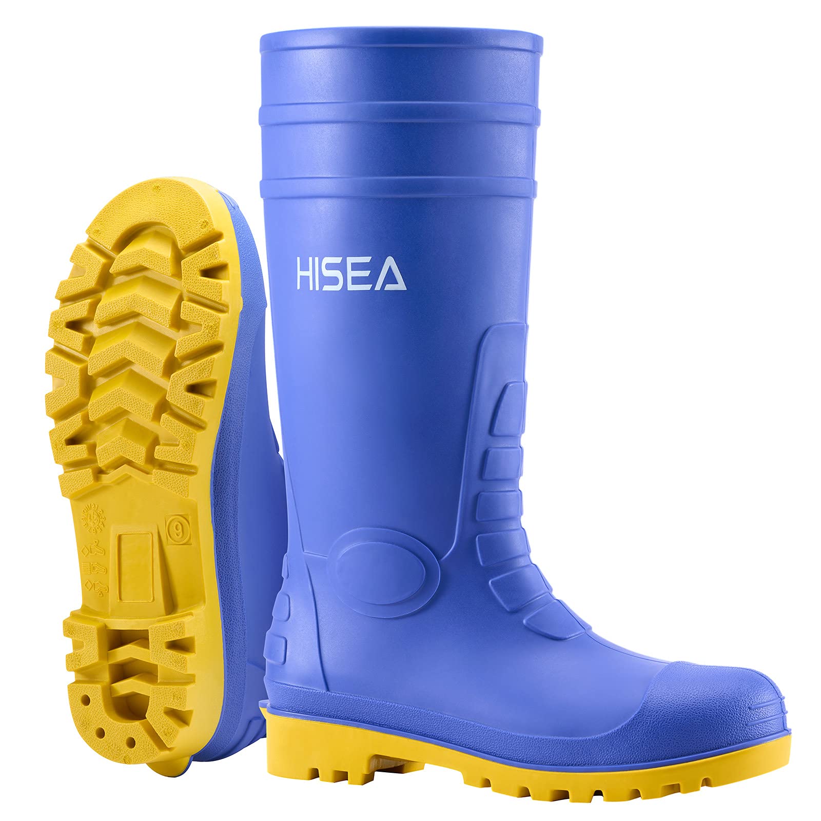 Photo 1 of ** SIZE 11**HISEA Men's Steel Toe Rubber Boots PVC Rain Boots,Garden Fishing Work Boots for Agriculture and Industrial Working Waterproof and Slip Resistant Knee Boots Size 11 Blue
