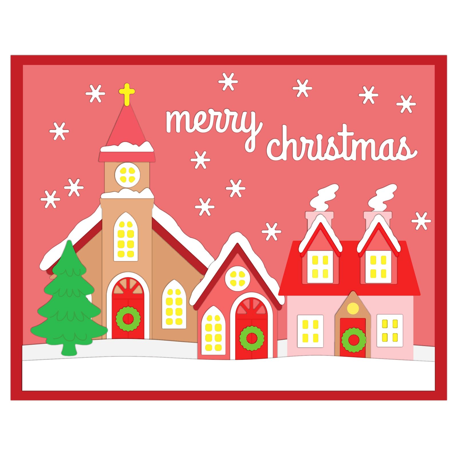 BEUNITONE Merry Christmas Die Cut Snow House Metal Cutting Die Happy Halloween Word Die Cut for Card Making Winter Background Templates Embossing Stencil for DIY Scrapbooking Craft Album Paper Decor