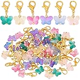 PH PandaHall 60Pcs Glass Butterfly Dangle Charms Crochet Stitch Marker 6 Colors Crystal Glass Charms Pendants With Lobster Claw Clasps For Necklace Earrings Bracelets Keychains Knitting