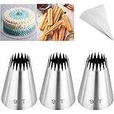 Kasmoire 3Pcs Churro Piping Bags and Tips Set,Stainless Steel 9FT Icing Tips Set with 10Pcs Disposable Piping Bags,Open Star 