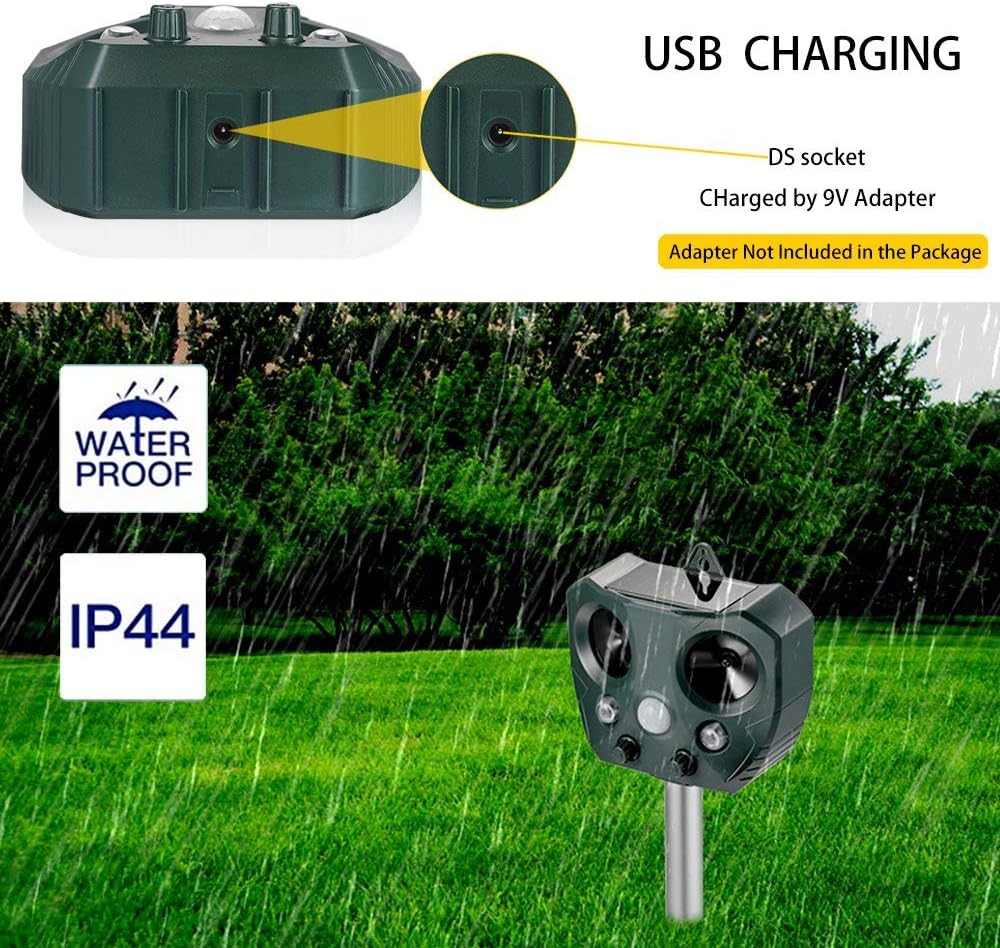 Ultrasonic Dog Chaser, Animal Deterrent with Motion Sensor and Flashing Lights Outdoor Solar Farm Garden Yard Repellent, Dogs, Cats, Birds, Squirrel, Raccoon, Skunk, Rat, Mole, Deer, Rabbit : Garden & Outdoor