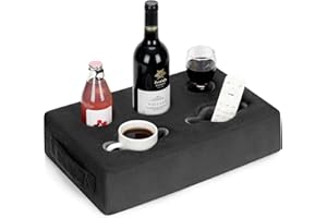 ZETTFULY Couch Cup Holder Pillow - Sofa Cup Holder Tray, Couch Caddy, Cup Holder for Couch, Sofa Refreshment Tray for Drinks, Remotes, Phones, Snacks, Use it on Bed, Car, Pack, Picnic, Beach, RV, and more