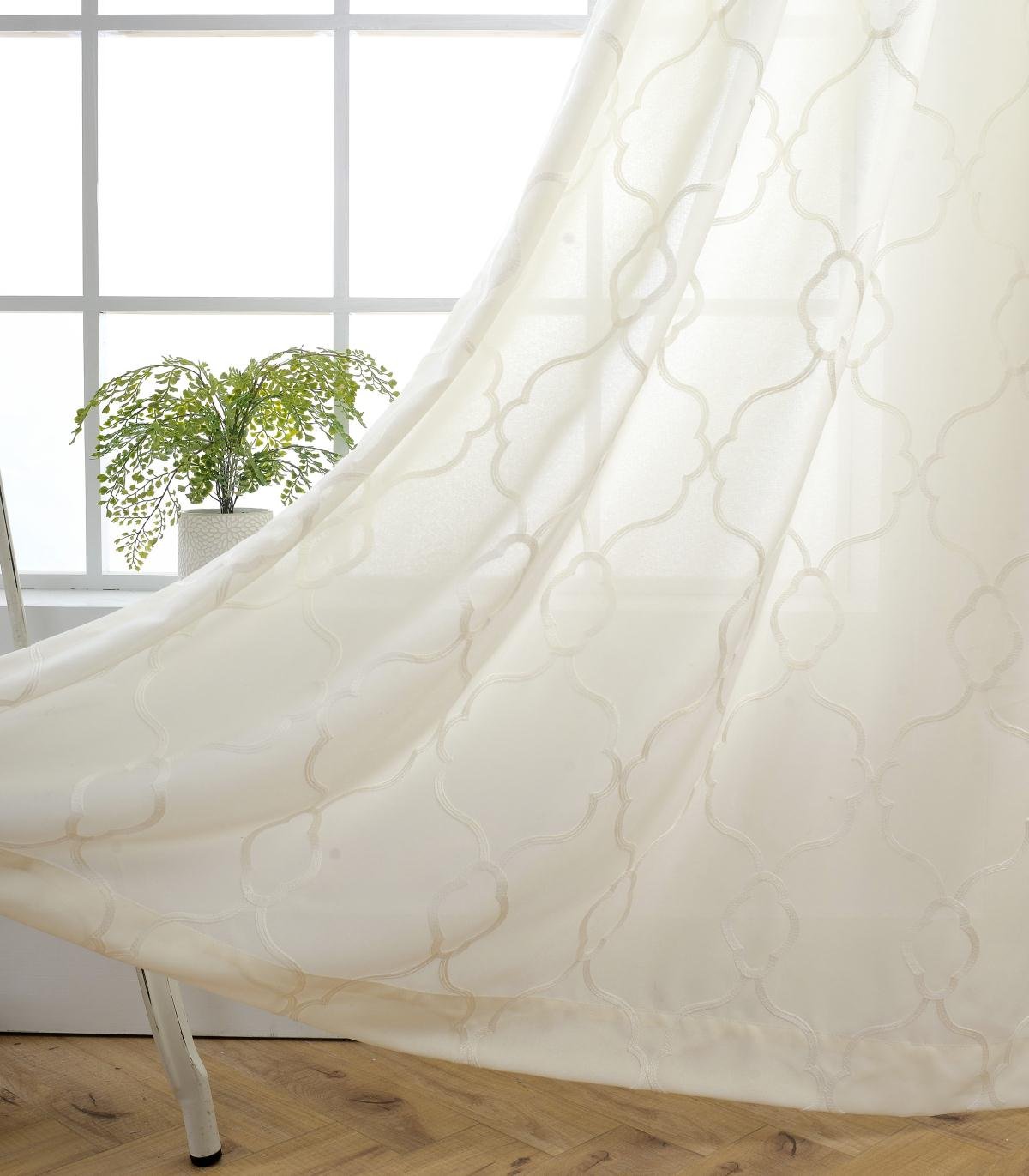 Miuco Moroccan Embroidered Semi Sheer Curtains Faux Linen Grommet