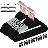 VECELO Premium Velvet Clothes Hangers Suit Heavy Duty (100 Pack)-Non Slip & Space-Saving with 12 Finger Clips & 2Tie Rack Excellent for Men and Women,Black