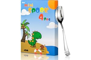 Alata Mini Sporks, 4-Pack Food-grade Stainless Steel Mini Sporks for Kids, 5.7 Inches Salad Forks For Dessert, Ice Cream, Salad, Soup, Noodle, Spaghetti, Dishwasher Safe