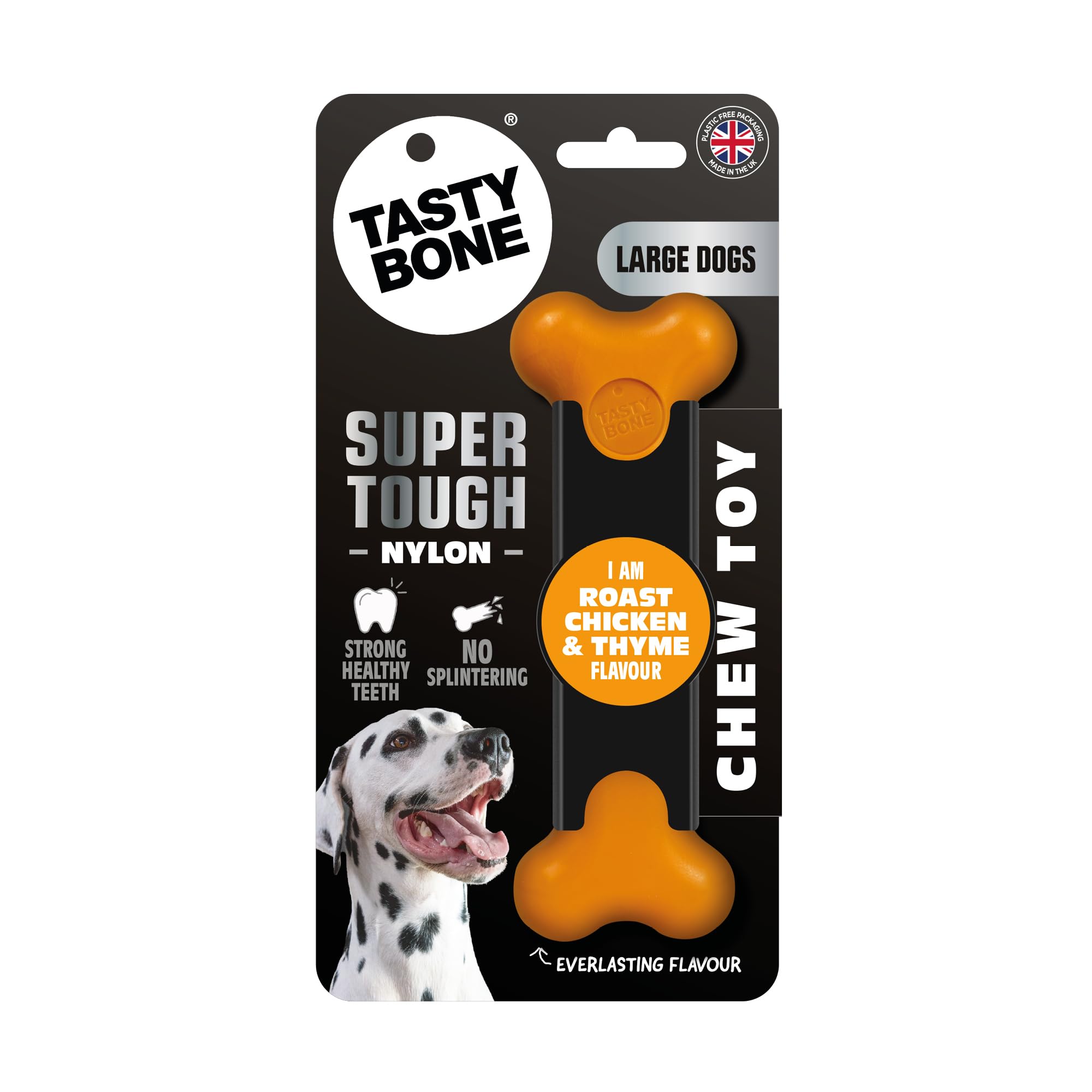 TastyBone Nylon Dog Chew Toy for Large Dogs (Roast Chicken & Thyme) - Indestructible for Aggressive Chewers, Everlasting Flavour, Strong Healthy Teeth, Made in the UK