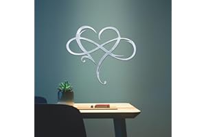 MAYLOVE-US Infinity Heart Metal Wall Decor, Unique Infinity Heart Wall Decor Love Sign Plaque Steel Art Geometric Bedroom Ornaments Cut Out for Home, Wedding Decor (11.4x13.7in, Silver)