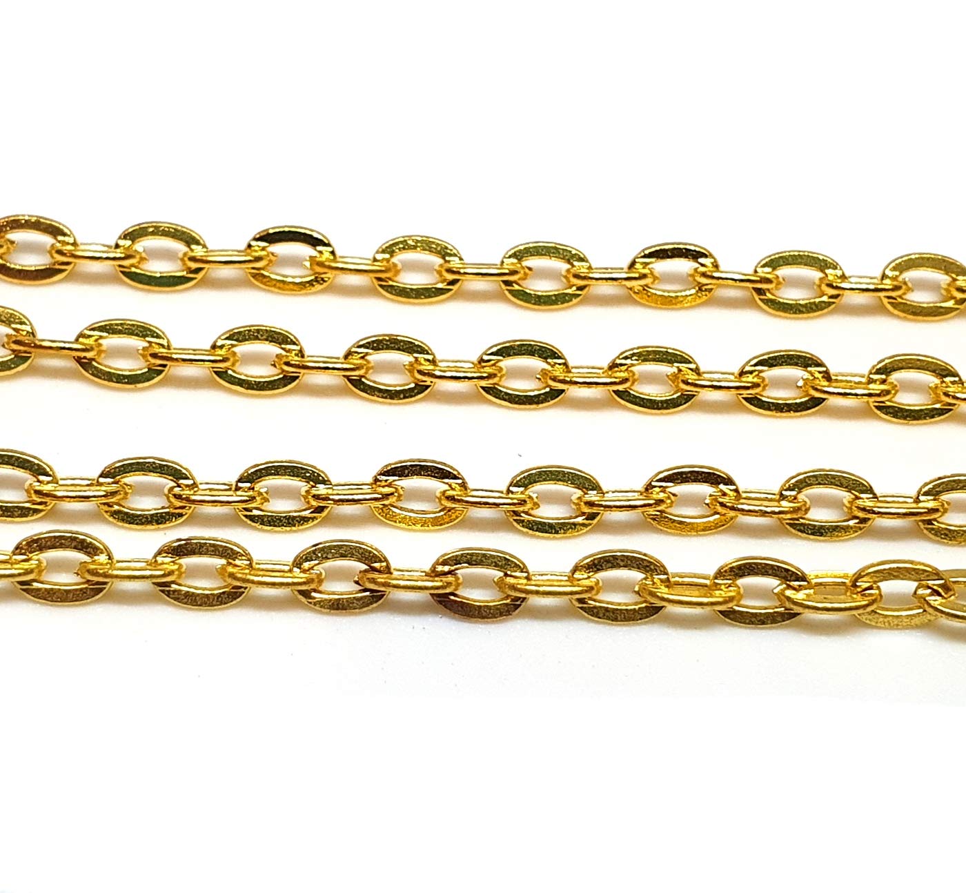 Perlin 3 Metre Link Chain Metal Chain Oval 3 x 2 mm Gold Jewellery Chain Sold by the Metre for Jewellery Making Necklaces Bracelet DIY Crafts