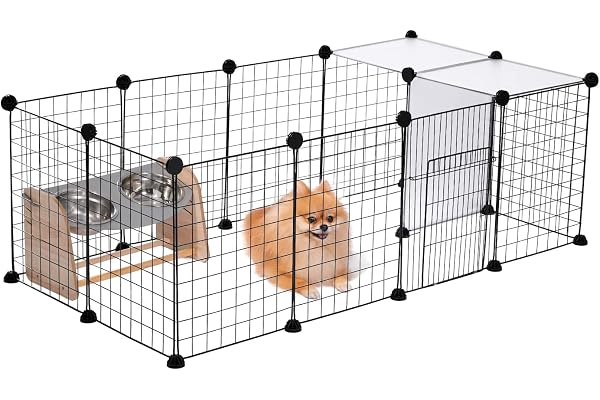 PAWZ Road Pet Playpen, Metal Yard Fence with Door, 15pcs DIY Cage House Portable Indoor with Black Resin Panels for Small Ani
