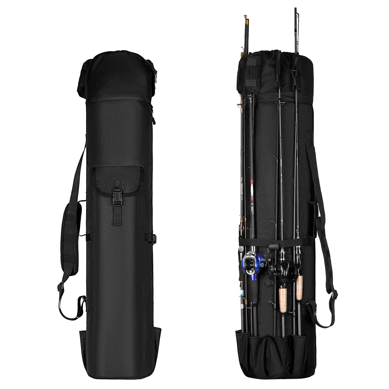 Photo 1 of Wowelife Fishing Rod Carrier Bag, Fishing Reel Organizer Pole Storage Bag Upgraded for Fishing and Traveling, A Fishing Gift for Men, Father and Friends(Black)