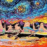 Coyote and Road Runner Art - Looney Tunes Inspired Starry Night - Cartoon Art - PRINT - van Gogh Never Caught Road Runner - Art by Aja 8x8, 10x10, 12x12, 20x20, 24x24 inches