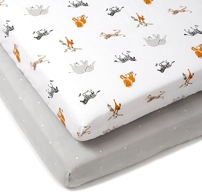 Clair de Lune Jungle Dream 2 Pack Fitted Cot Bed Sheets 70 x 140 cm