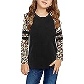 Ebifin Girls Casual Short/Long Sleeve T Shirts Kids Loose Soft Striped Color Block Tunic Tops, Tees Blouses Size 4-15 Years