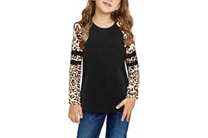 Ebifin Girls Casual Short/Long Sleeve T Shirts Kids Loose Soft Striped Color Block Tunic Tops, Tees Blouses Size 4-15 Years