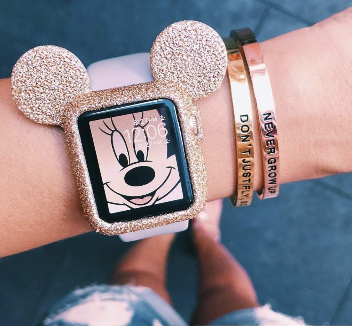 SBN Gold Glitter Mickey Apple Watch Case Size 38mm iWatch Case Series 3/Series 2/Series 1 Cartoon Mouse Ears Apple Watch Case (38)
