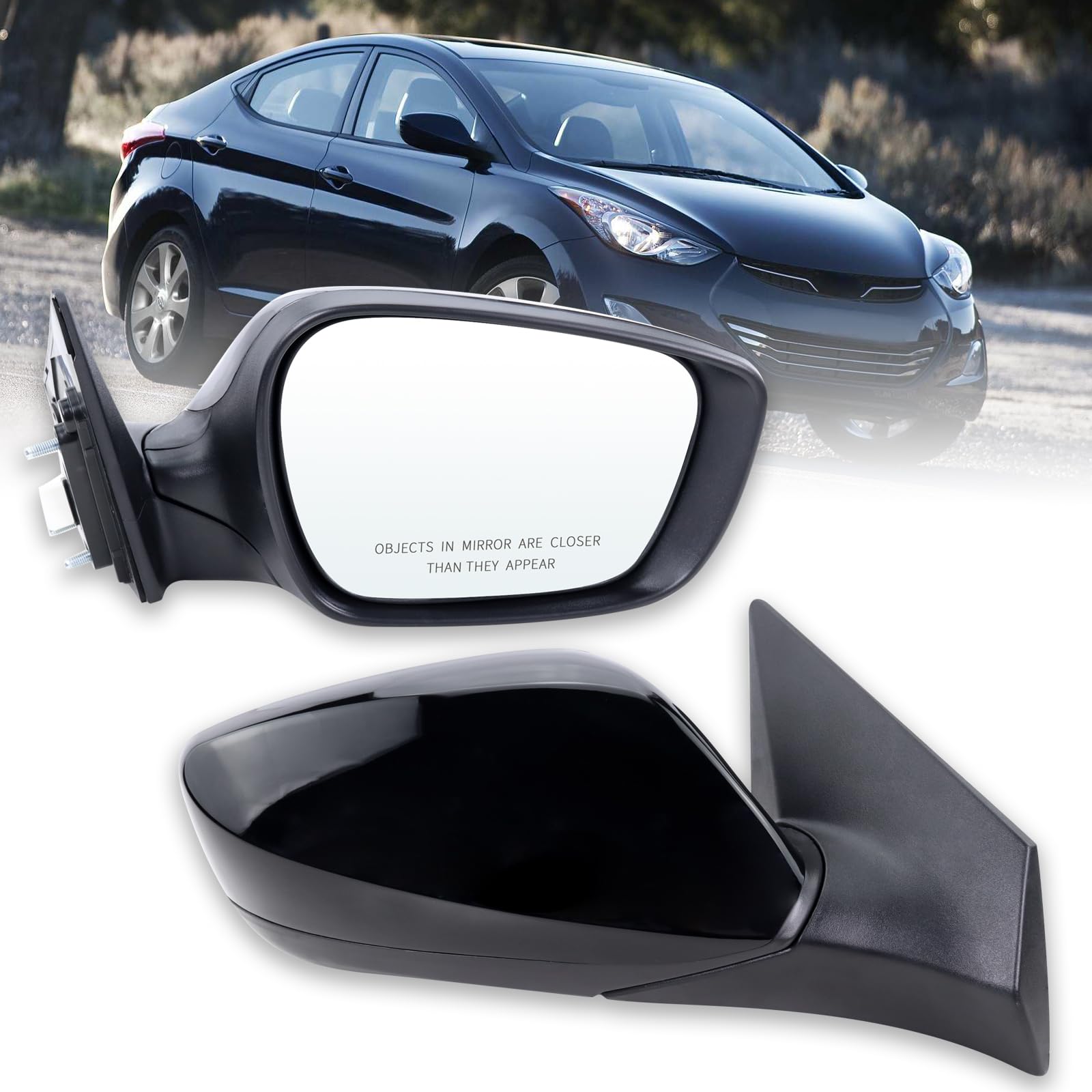 Photo 1 of Right Passenger Side Mirror Compatible With 2011 2012 2013 Hyundai Elantra With Manual folding Power Glass Heated Black Replace#HY1321179(5Pins)