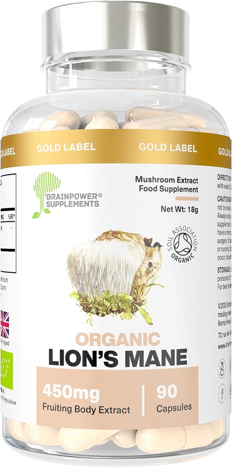 Organic Lion's Mane Mushroom 450mg 90 Capsules Whole Fruiting Body