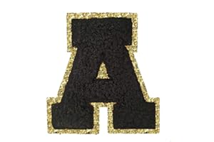 LYVUR Letter Patches Iron on 3Pcs Chenille Letters for Jackets Varsity Letters Patches Letterman Glitter Patches Iron on Letter Black A
