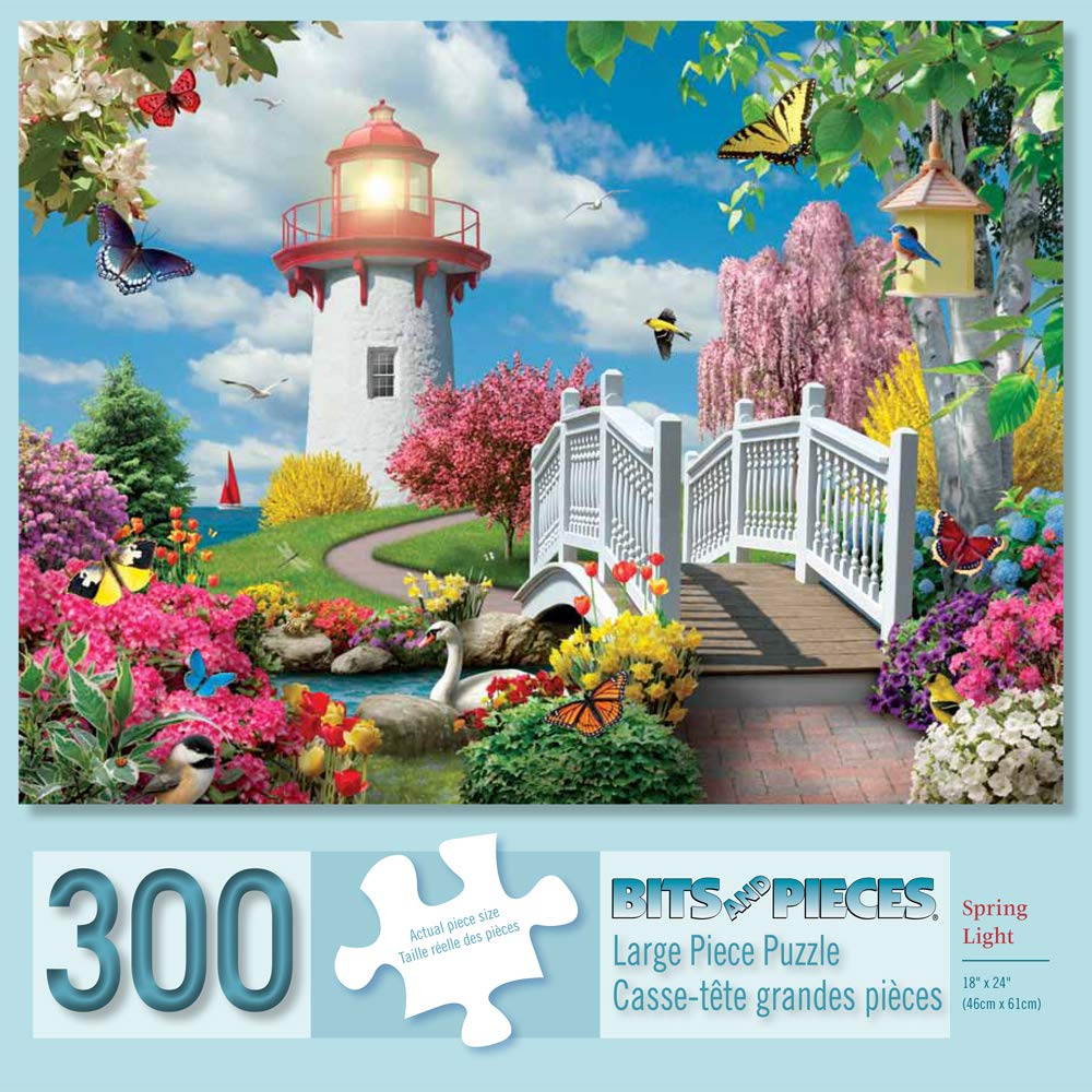 Bits and Pieces – Large 300 Piece Jigsaw Puzzle for Adults – Spring Light - Colorful Lighthouse Jigsaw Puzzle by Alan Giana, Completed Puzzle Size: 18" x 24"