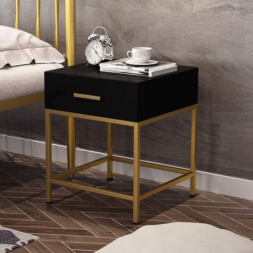 FJZ Simple Modern Bedside Table Bedside Table Nordic Sofa Corner Corner Gold/Black Iron Coffee Table Bedroom Solid Wood Side Cabinet 50 * 45 * 55CM (Color : Black, Size : 50 * 45 * 55CM)
