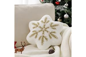 ASHLER HOME DECO Ashler Snowflake Pillows, Snowflake Throw Pillow, Off White Pillows, 15x15 in Velvet Cushion for Sofa, Bedroom, Living Room Decor