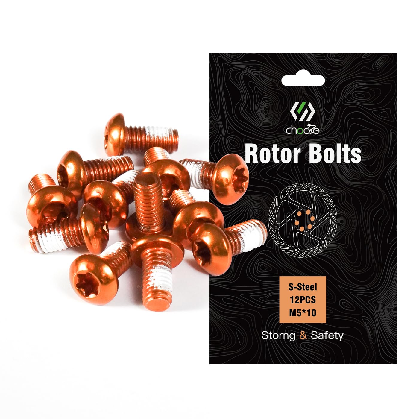 CNCLOL MTB Disc Rotor Bolts，M5x10mm Brake Rotor Screws，12Pcs Steel Rotor Bolts for Bike（red/blue/orange/green/Black/gold）