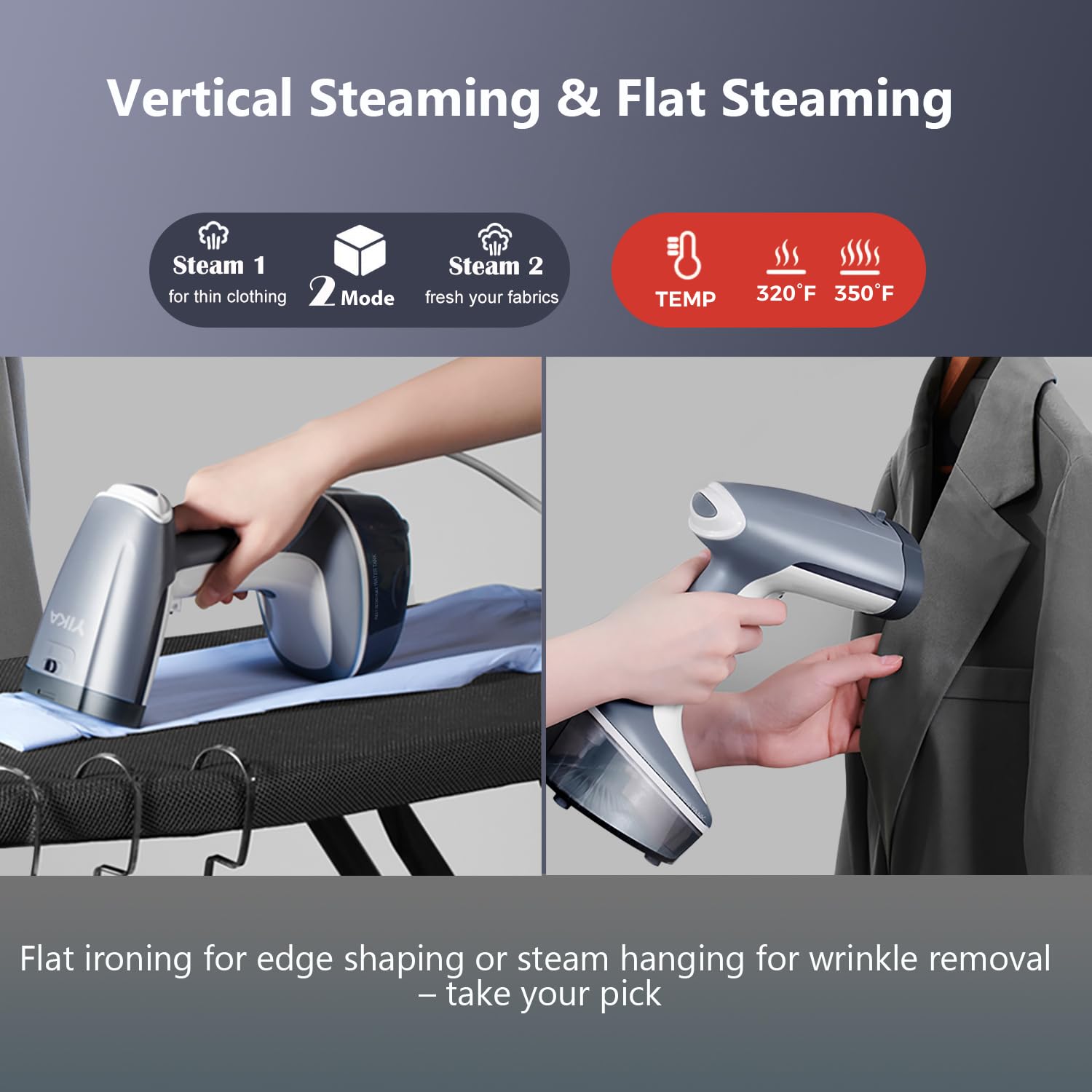 YIKA Steamer for Clothes, Travel Clothes Steam Iron, Portable Clothing & Garment Wrinkle Remover, 30s Heat Up, 300ml Detachable Water Tank, 25 Minutes Continuous Steam for All Kinds of Fabrics