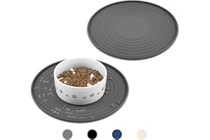 Ptlom Silicone Pet Feeding Mat for Dogs and Cats Placemat 2 Pack, Non-Slip Waterproof Dog Bowl Mats for Food and Water, Small Medium Pets Puppy Tray Mat Prevent Residues Spill to The Floor, Grey