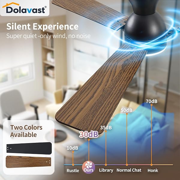 DOLAVAST CEILING FANS WITH LIGHTS, 52 INCH LOW PROFILE CEILING FAN WITH LIGHT AND REMOTE CONTROL, FLUSH MOUNT, REVERSIBLE, 3CCT, DIMMABLE LED, NOISELESS, BLACK CEILING FAN FOR BEDROOM, LIVING ROOM