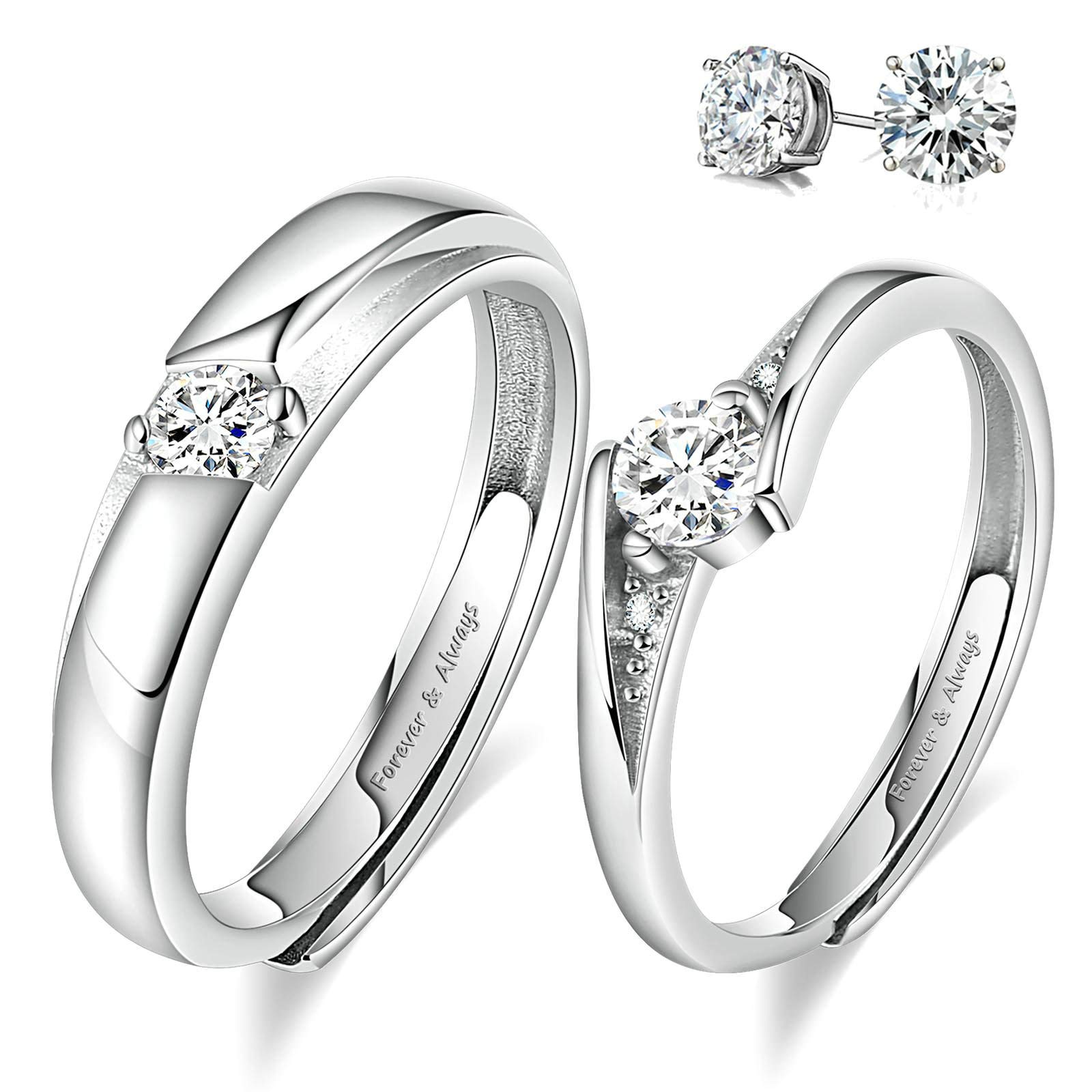 Aeici His and Her Rings Sterling Silver Couple Wedding Ring Set CZ Classic Eternal Ring for Men and Women