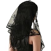 Lusstiazz Triangle Veil with Lace Edge, Floral Pattern Sheer Tulle Chapel Bridal Veil for Wedding, Church, Daily Use Mantilla