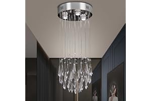 FRIXCHUR Crystal Chandelier Ceiling Light Flush Mount Small Chandelier for Bathroom Foyer Entryway High Ceiling, Dia11.8 in x H28.4 in