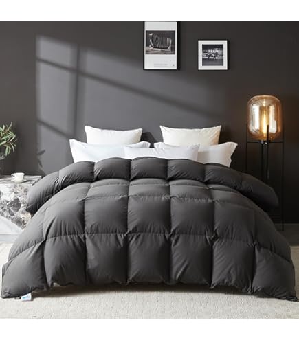 HYVIF Luxury Heavyweight Down Comforter King Size - 750 Fill Power, Fluffy Winter Duvet Insert, Grey