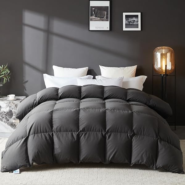 L LOVSOUL GOOSE FEATHER DOWN FIBER COMFORTER SUPER KING, GREY, ALL SEASON