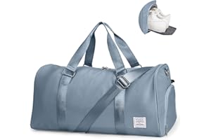 BOXSAM Gym Bag for Women, Sports Travel Duffel Bags with Shoe Compartment & Wet Pocket, Waterproof Overnight Weekender Bag, Carry On Tote Bag, Dark Blue