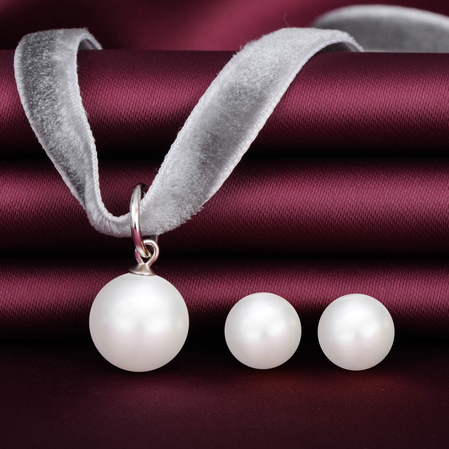 Yumilok Pearl Jewellery Set for Women Stud Earrings Choker Necklace Set, White - Image 4
