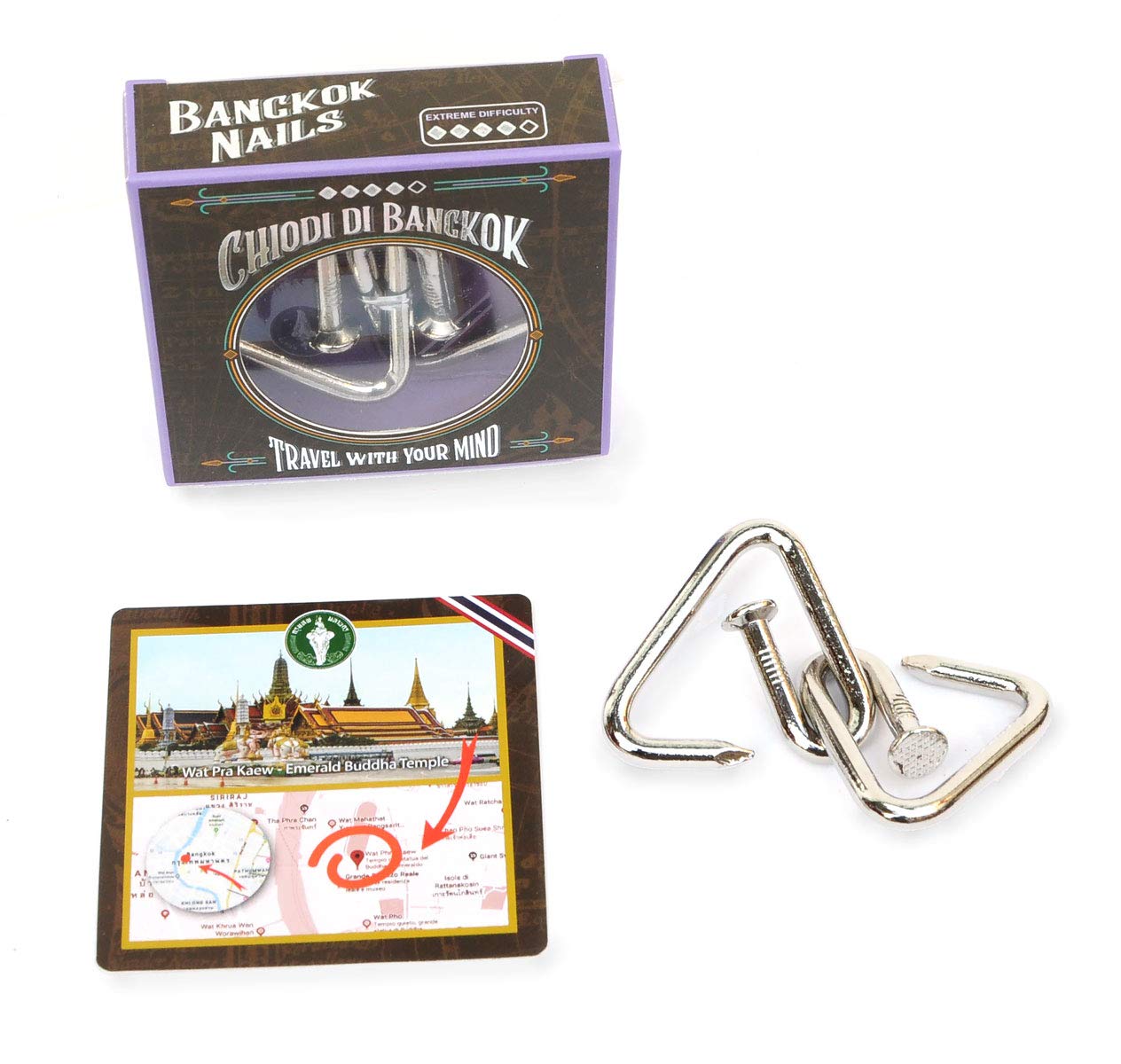 Logica Puzzles Art. Bangkok Nails - Metal Brain Teaser - Difficulty 4/6 Extreme - Travellers Collection