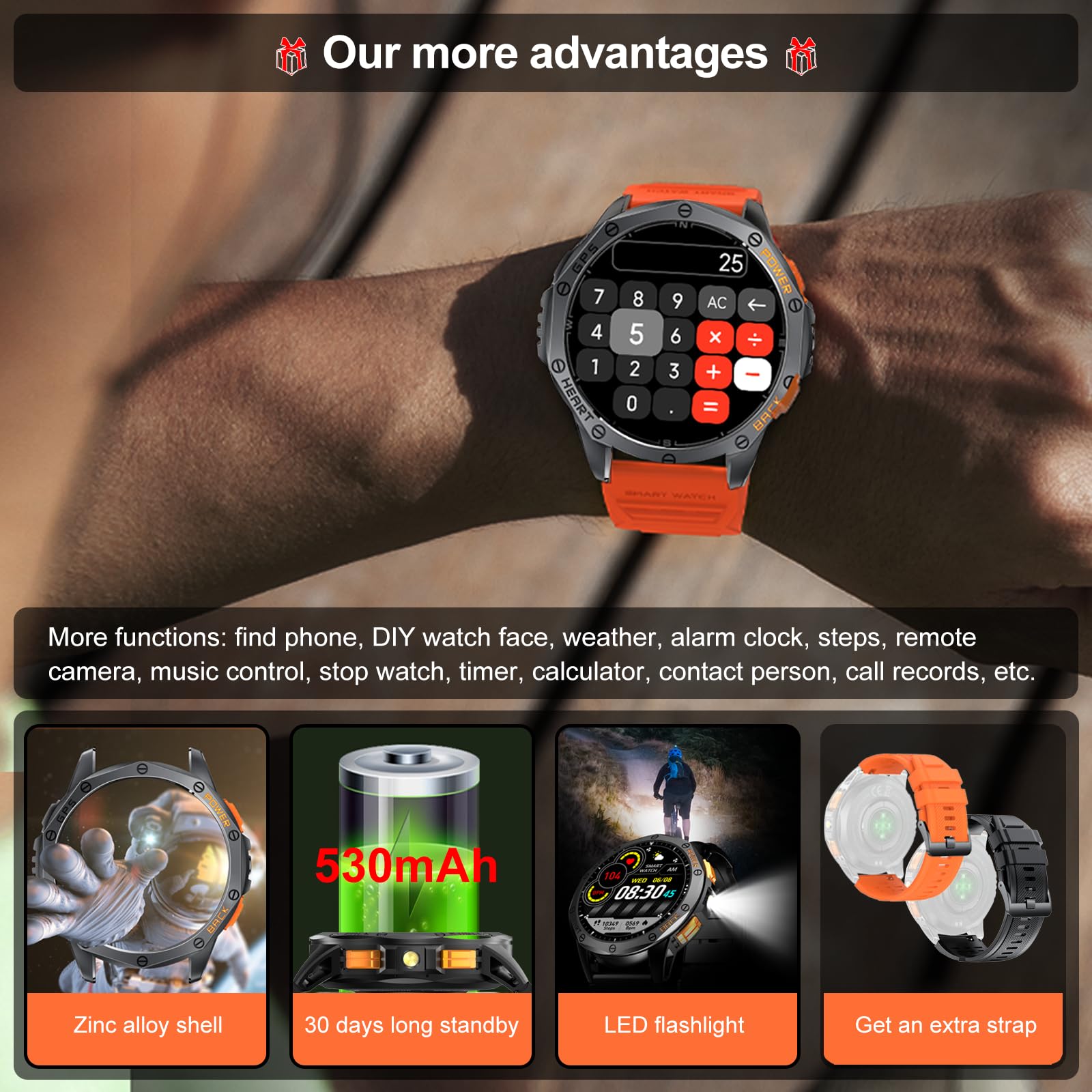 Military Smart Watches Built-in GPS, 170+ Sport Modes for Men with Flashlight, Smartwatch for Android Phones and iPhone, 1.43