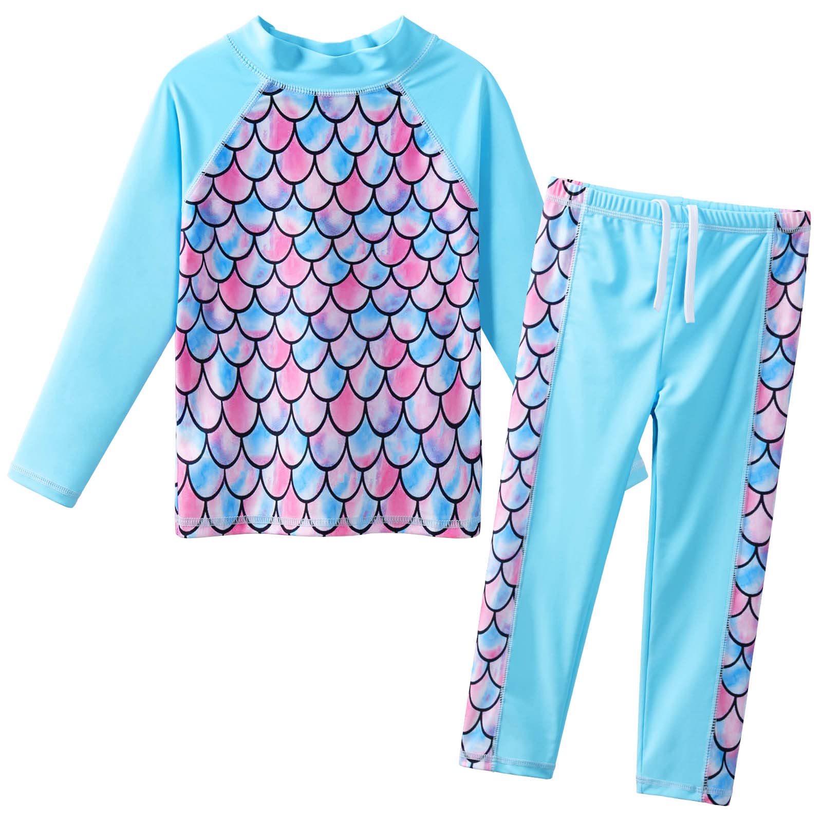 Photo 1 of (bagged) BAOHULU Girls Swimsuit Two Piece Tankini UPF 50+ UV Protective Rash Guard Set 3-12 Years S347_ScaleBlue_12A