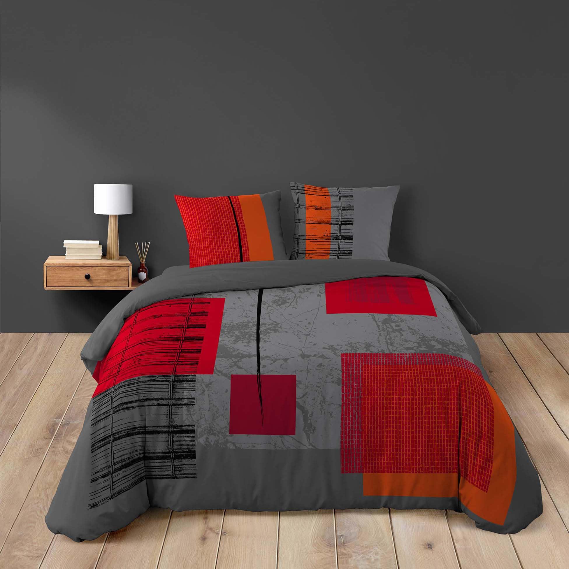 Douceur d'Interieur 3-Piece 240 x 220 cm Printed Quadro 42 Yarns Fixed Design Bed Linen Set, Multi-Colour
