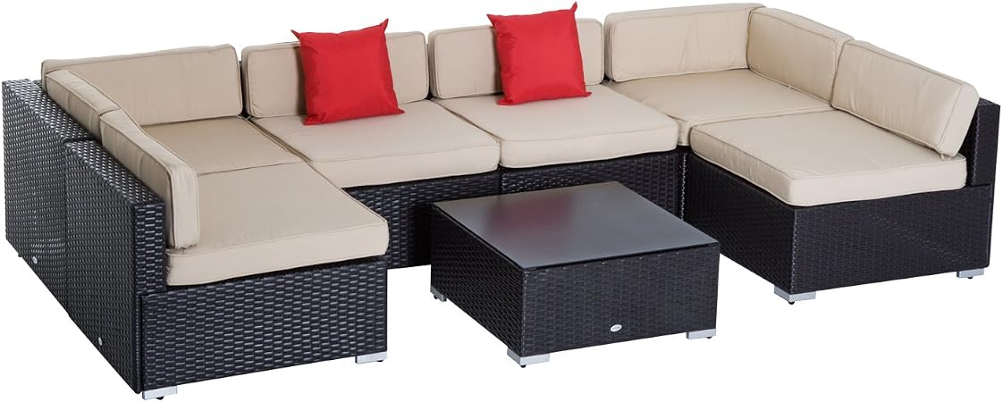 Amazon Com Outsunny 7 Piece Outdoor Patio Rattan Wicker Sectional Furniture Set Garden Outdoor
