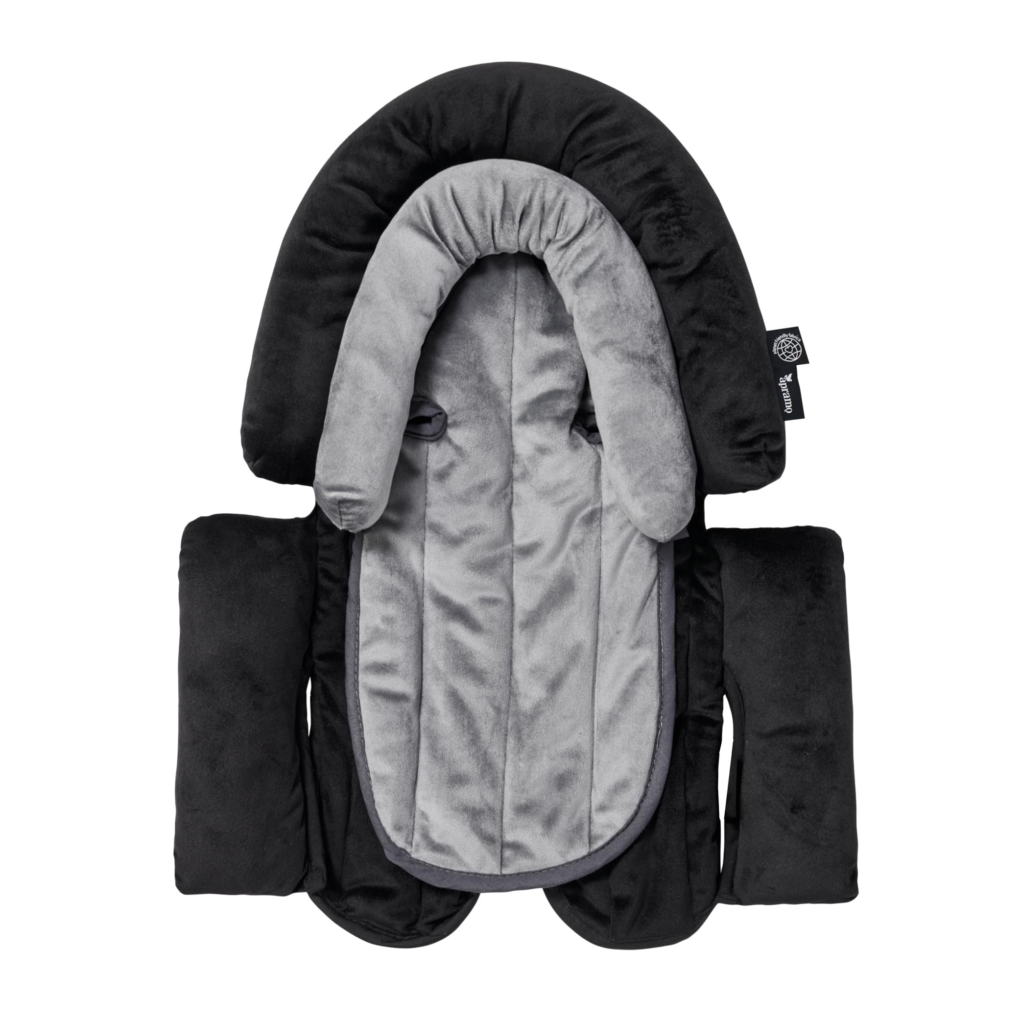 APRAMO Baby Head & Body Support, Newborn Boys Girls Car Seat Insert, Toddler Infant Cushioned Pad Liner for Car Seat Stroller, Recycled Polyester Organic Cotton RPET Sandwich Knit (black dark grey)